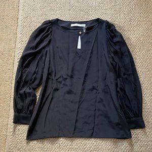 100% silk Marie Oliver blouse with sheer long sleeves.